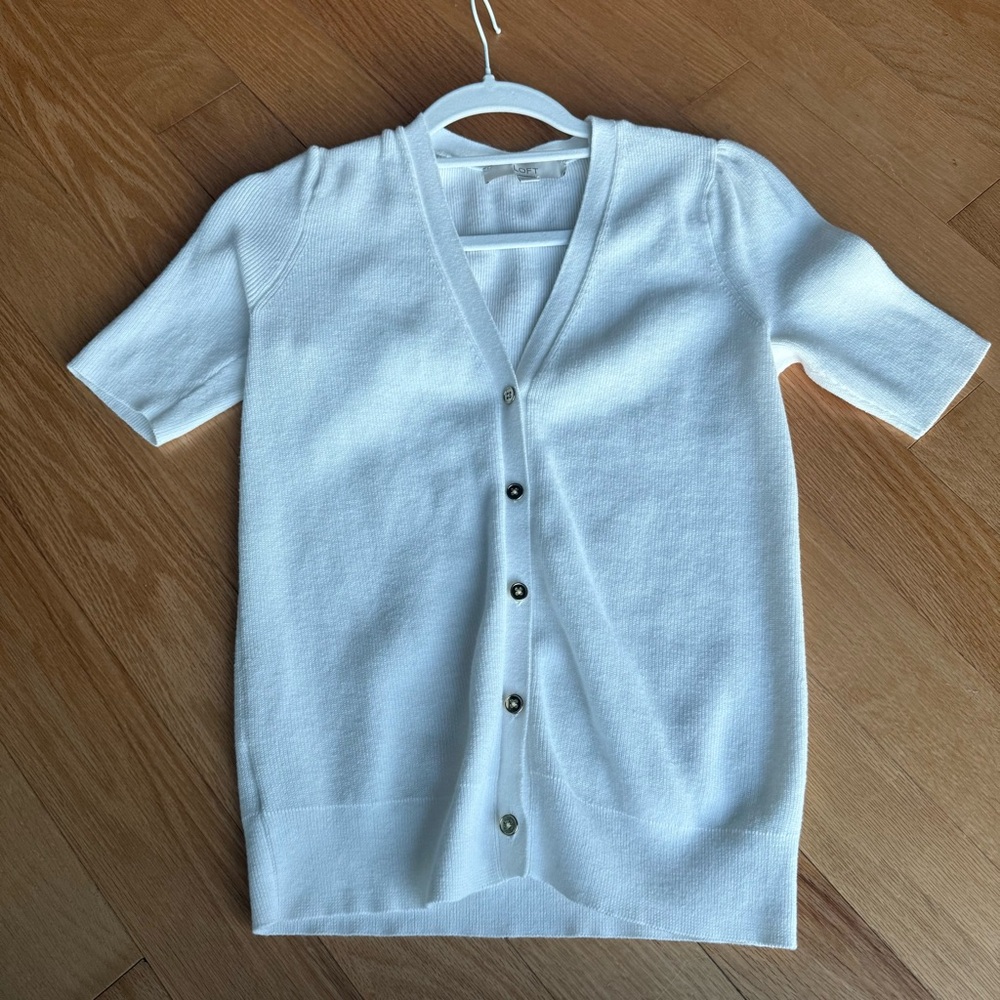 Loft - white  short sleeve sweater cardigan.